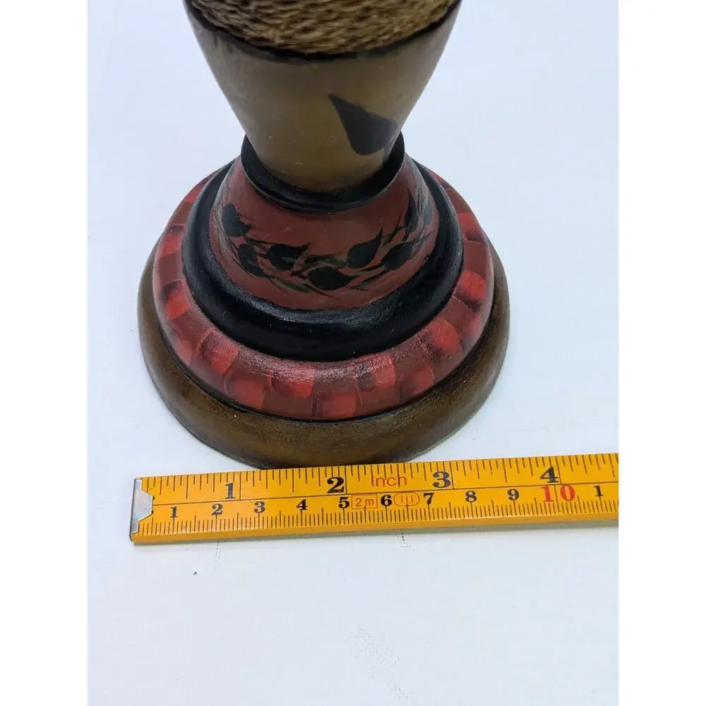 M Howe 2014 Signed Hand Painted Wood Candle Holder Floral Folk Art 12